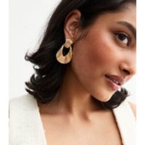 Gold Tone Ribbed Interlink Door Knocker Earrings New Glance