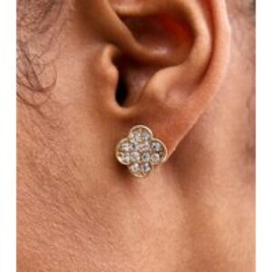 Gold Tone Diamanté Decorated Flower Earrings New Glance