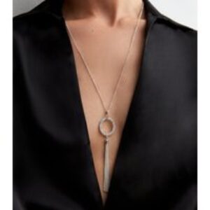 Silver Tone Diamantè Circle Pendant Necklace New Glance