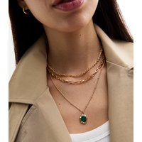 Gold Tone Triple Layered Semi Treasured Stone Necklace New Glance - Image 2