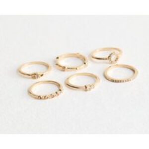 Pack of 6 Gold-Tone Diamanté Rings New Glance
