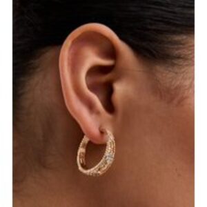 Gold Tone Flower Diamanté Hoop Earrings New Glance