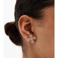 Gold Tone Flower Cubic Zirconia Stud Earrings New Glance - Image 2
