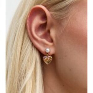 Gold Tone Pretend Pearl Middle Drop Earrings New Glance