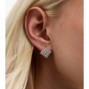 Silver Tone Cubic Zirconia Sq. Stud Earrings New Glance