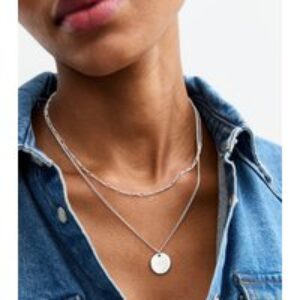 Silver Tone Layered Center Pendant Necklace New Glance