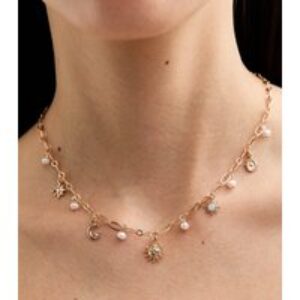 Gold Tone Moon Attraction Necklace New Glance