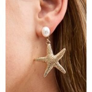Gold Tone Pretend Pearl Starfish Earrings New Glance