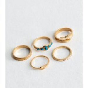 Pack of five Gold Tone Feather Rings New Glance