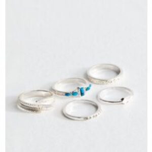 Pack of five Silver Tone Feather Rings New Glance