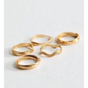 Pack of five Gold Tone Crossover Rings New Glance