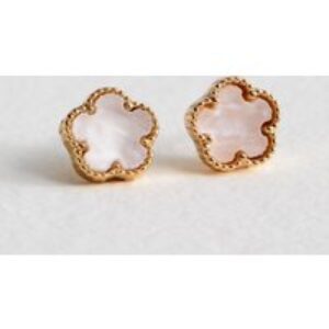 Gold Tone Cream Flower Stud Earrings New Glance