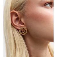 Gold Tone Circle Stud Earrings New Glance - Image 2