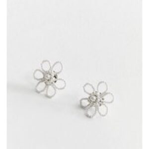 Silver Fake Pearl Floral Stud Earrings New Glance