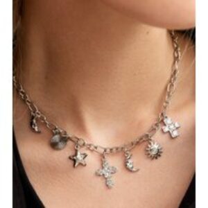 Silver Tone Multi Allure Oval Chain Choker Necklace New Glance
