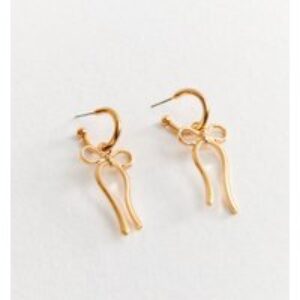 Gold Tone Bow Drop Hoop Earrings New Glance