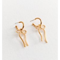 Gold Tone Bow Drop Hoop Earrings New Glance - Image 2