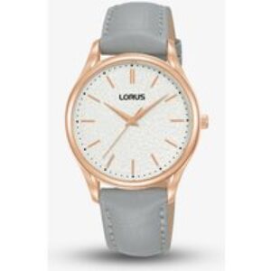 Lorus Rose Gold Plated Gey Leather Strap Watch RG224WX9
