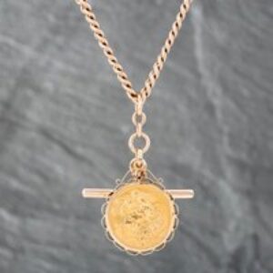 Pre-Owned 9ct Rose Gold And 1911 Full Sovereign Coin In A Filigree Mount Fitted To A 15.5 Inch T-Bar Curb Chain 41041355