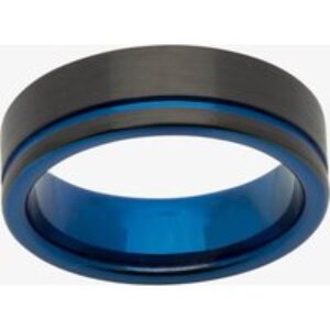 Unique Mens Black & Blue Tungsten 7mm Ring TUR-58-64