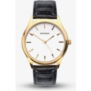 Sekonda Classic Gold Tone Black Leather Strap Watch 1535
