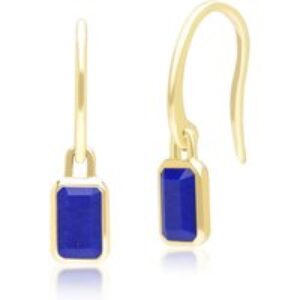 Classic Baguette Lapis Lazuli Drop Earrings in 9ct Yellow Gold