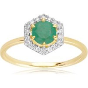 9ct Yellow Gold 0.38ct Emerald & Diamond Halo Engagement Ring
