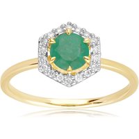 9ct Yellow Gold 0.38ct Emerald & Diamond Halo Engagement Ring - Image 2