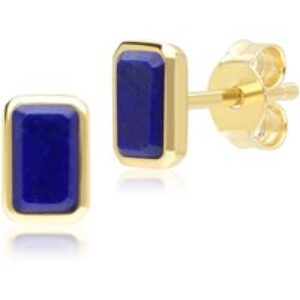 Vintage Baguette Lapis Lazuli Stud Earrings in 9ct Yellow Gold