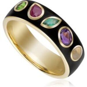 Coded Whispers Black Tooth ‘Dream’ Acrostic Gemstone Ring In Yellow Gold Plated Silver
