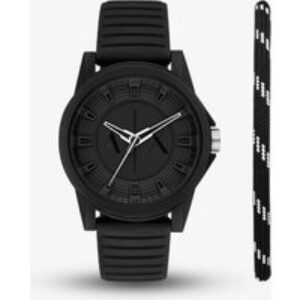 Armani Exchange Mens Outerbanks Black Rubber Strap Watch & Bracelet Set AX7159SET