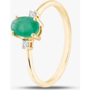 9ct Yellow Gold 0.55ct Oval Cut Emerald & 0.03ct Diamond Shoulder Set Solataire Ring THR40125-ED (YG)