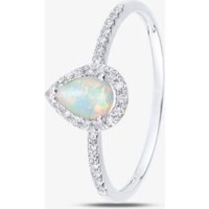 9Ct White Gold Opal Diamond Pear Cluster Ring DR1606WOP M