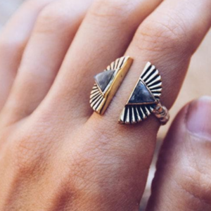 Shape Shift Ring in Silver Two Tone Brass Labradorite