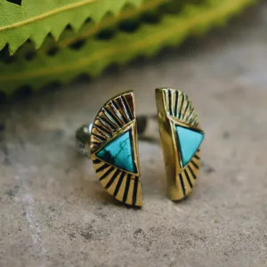 Shape Shift Ring in Silver Two Tone Brass Turquoise