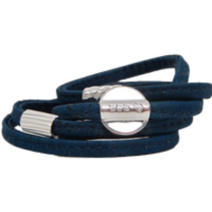 Silver Beach Navy Cork Wrap Bracelet in Silver