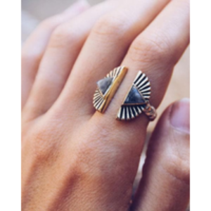 Shape Shift Ring in Silver Two Tone Brass Labradorite