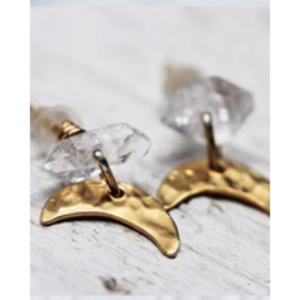 Herkimer Luna Studs in Gold Plated Brass