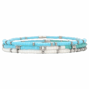 Mixed Seed Bead Silver Stretch Bracelet (3 Pack) in Seafoam Dream