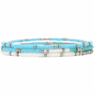 Mixed Seed Bead Silver Stretch Bracelet (3 Pack) in Seafoam Dream