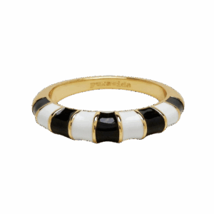 Striped Enamel Gold Ring in Black & White