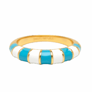 Striped Enamel Gold Ring in Blue & White