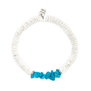 Puka Shell Turquoise Stretch Bracelet in White