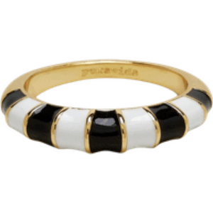 Striped Enamel Gold Ring in Black & White
