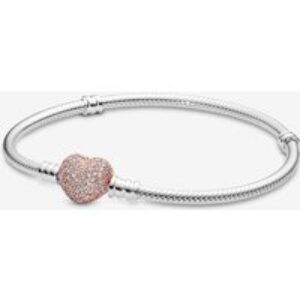 PANDORA Rose Pavé Heart Clip Moments Silver Bracelet 586292CZ 17 cm