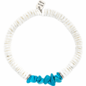 Puka Shell Turquoise Stretch Bracelet in White