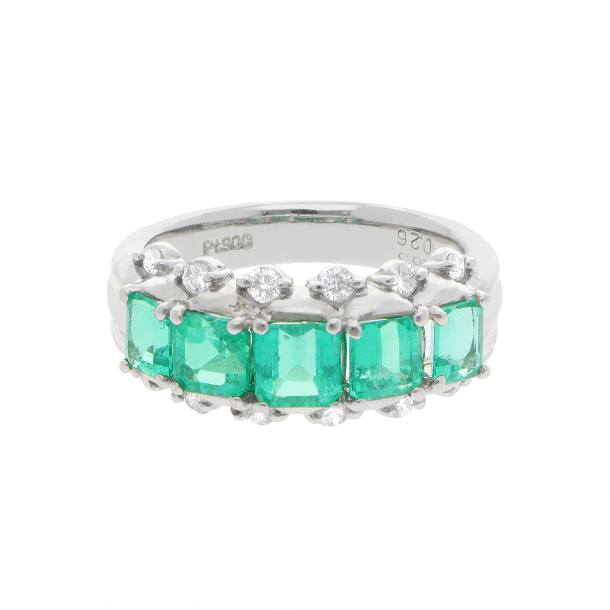 Vintage Emerald and Diamond Five Stone Ring in Platinum