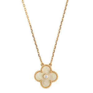 Vintage 2018 Holiday Van Cleef & Arpels Mother of Pearl and Diamond Alhambra Pendant