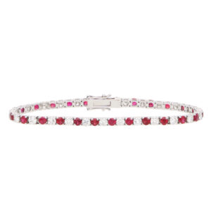Vintage 7.67tcw Ruby and Diamond Tennis Line Bracelet in White Gold