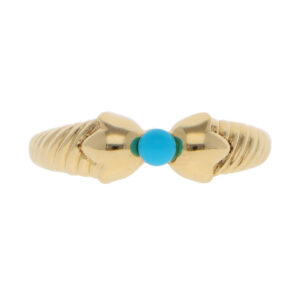 Vintage Christian Dior Turquoise Floral Bow Ring in Yellow Gold
